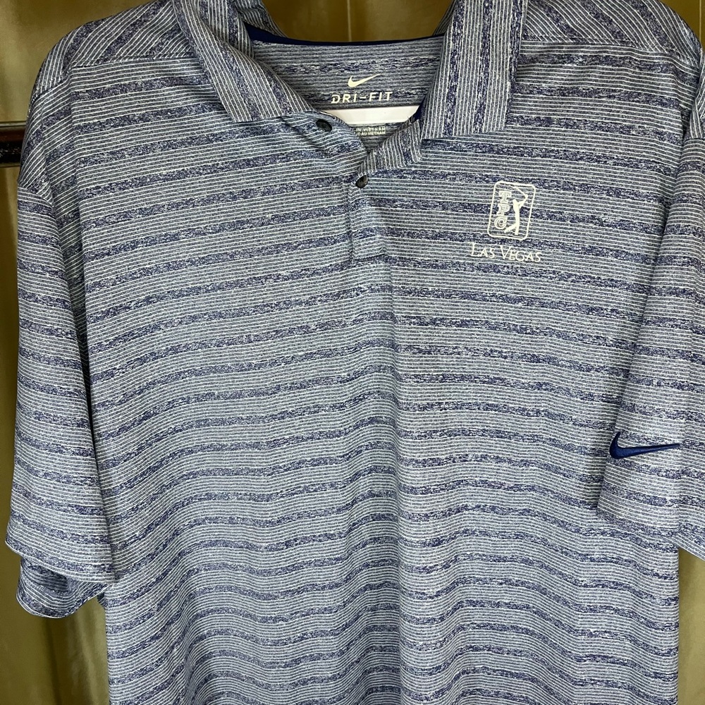 Nike TPC Las Vegas- Men's Polo with Blue and Gray Stripes